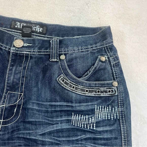 Ablanche Jeans Mens 36x32 Blue Denim Jeans Skater Y2K Style Embroidery Wings - Picture 11 of 16